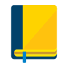 Livro amarelo com listra azul escuro à esquerda, na vertical