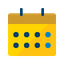 Calendário amarelo com topo e números azuis