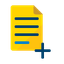 Ícone de documento com sinal de adição na parte inferior a direita