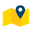 Ícone de uma mapa amarelo com o simbolo de localização azul.