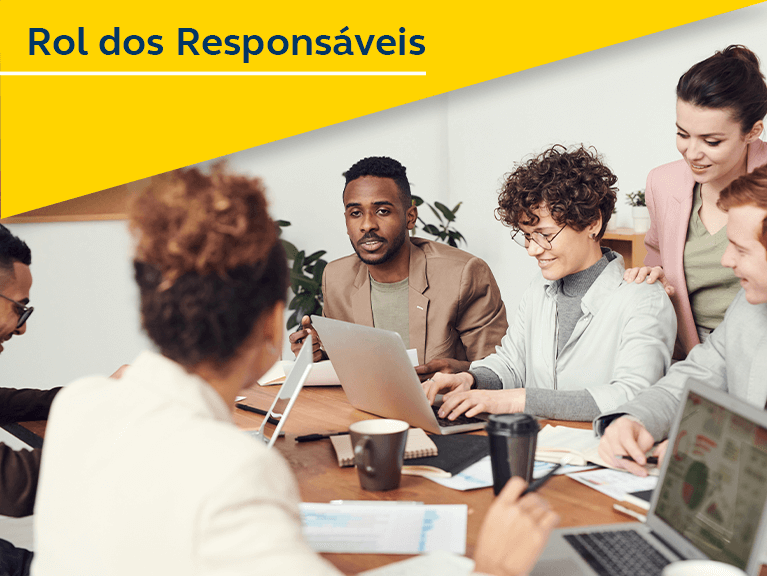 Pessoas sentadas ao redor de uma mesa, debate sobre uma determinado terma. texto: Rol de responsáveis.