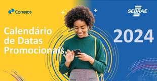 Calendário 2024 Mulher segurando celular e ao funo texto com os dizeres calendário de datas promocionais 2024