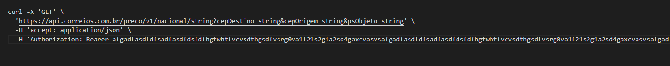 Exemplo cURL de requisição GET para /v1/nacional/{coProduto} da API Preço