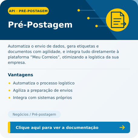PRE POSTAGEM - Correios API e API do Correios Card Pré POstagem.png