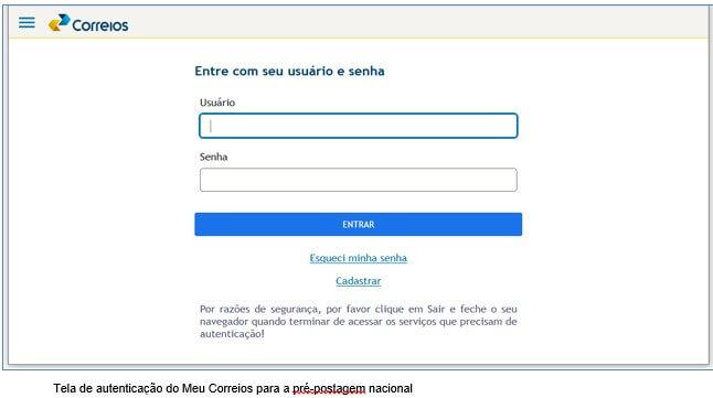 login meu correios