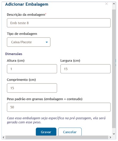 Adicionar Embalagens