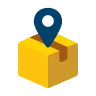 Desenho de caixa em amarelo com ícone de bússola em azul