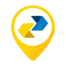 Pin em amarelo com a logomarca dos Correios