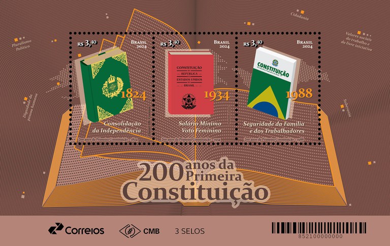 Imagem customizada de selo em homenagem aos 200 anos da Primeira Constituição
