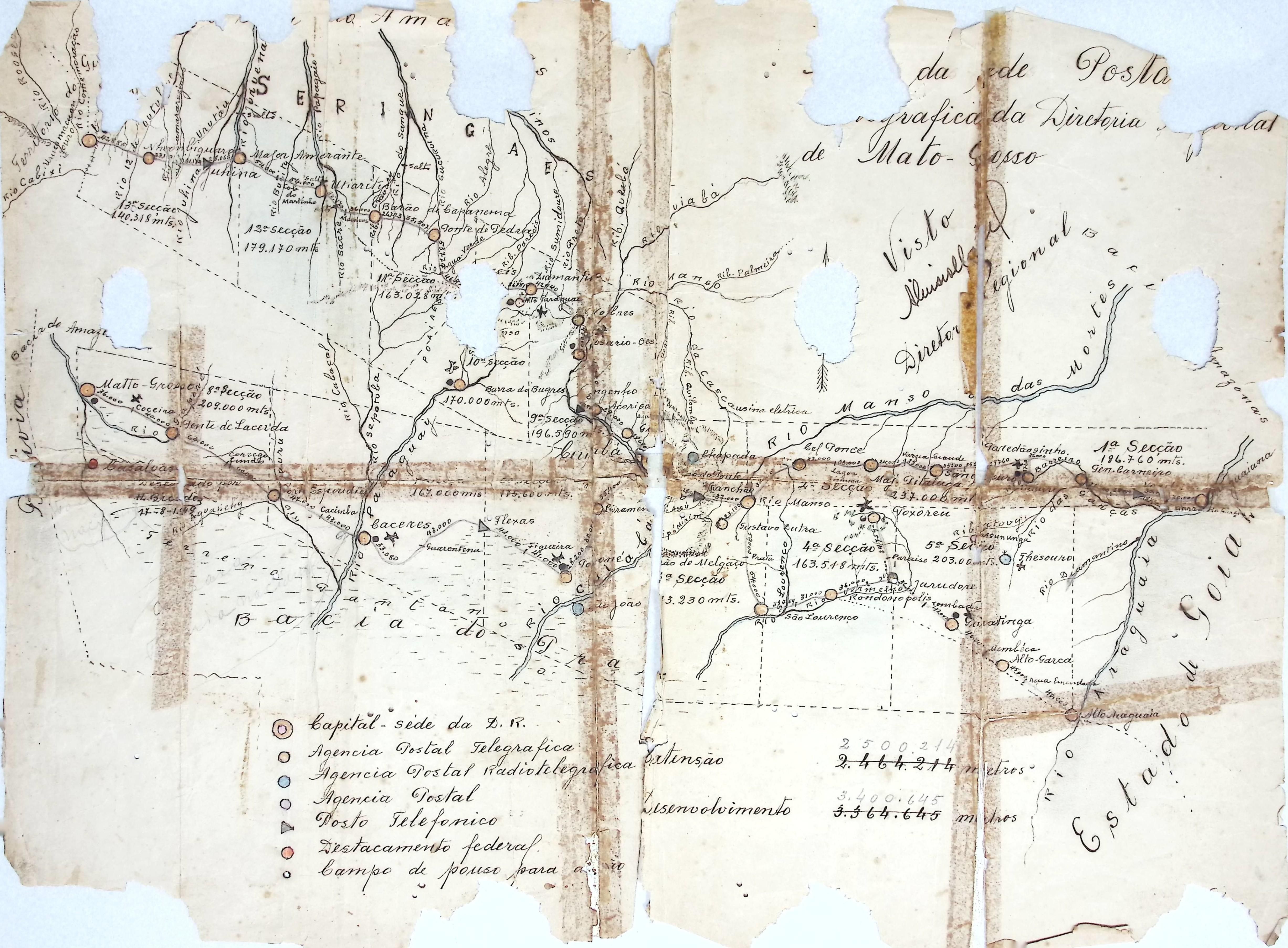 Imagem antiga de um mapa de uma linha telegráfica
