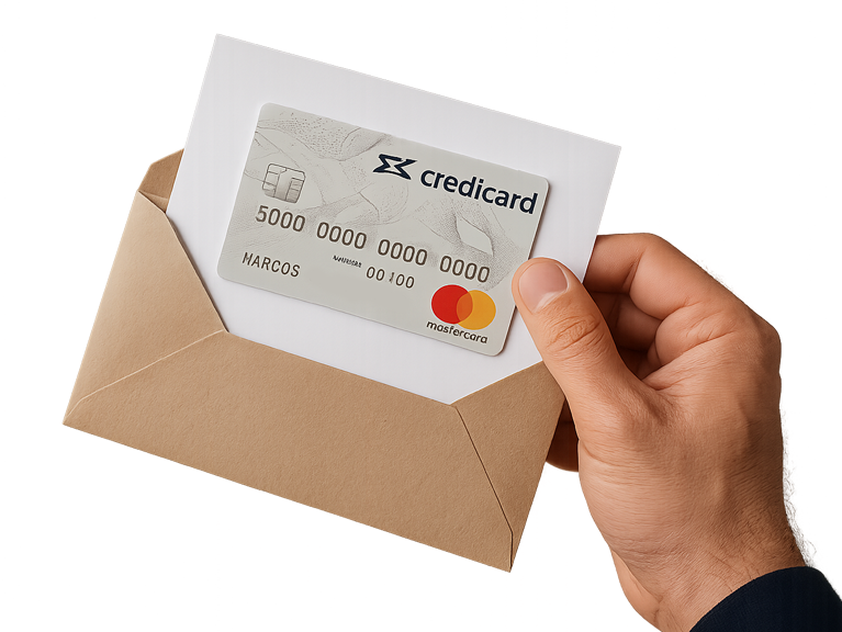 envelope_cartao.png foto de uma mão masculina segurando um envelope com um cartão de crédito dentro