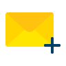 envelope para carta em tons amarelos e o sinal de adição