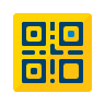 Código QR CODE azul escuro sobre fundo amarelo