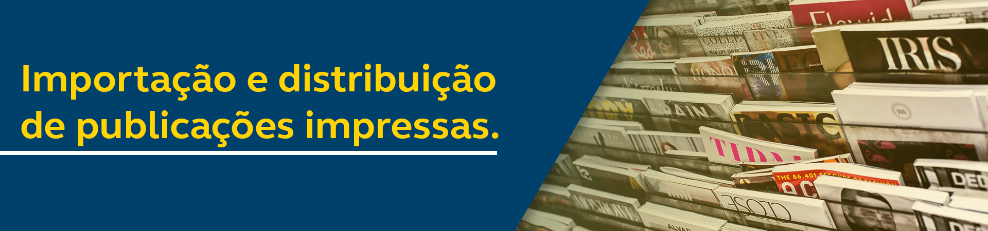 Banner - Importação e distribuição de publicações impressas - foto de revistas expostas em banca