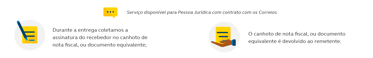 Durante a entrega coletamos a assinatura do recebedor no canhoto de nota fiscal, ou documento equivalente; O canhoto de nota fiscal, ou documento equivalente é devolvido ao remetente.