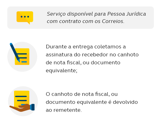 Durante a entrega coletamos a assinatura do recebedor no canhoto de nota fiscal, ou documento equivalente; O canhoto de nota fiscal, ou documento equivalente é devolvido ao remetente.