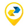 ícone amarelo com simbole de localização e logo dos Correios no meio