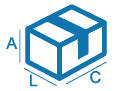 Imagem em azul que indica o local das dimensões (largura, altura e comprimento) de uma caixa. Imagem em azul que indica o local das dimensões (largura, altura e comprimento) de uma caixa.