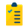 ìcone com desenho de uma prancheta amarela e um sinal pequeno em v sinalizando marcação de item checado 