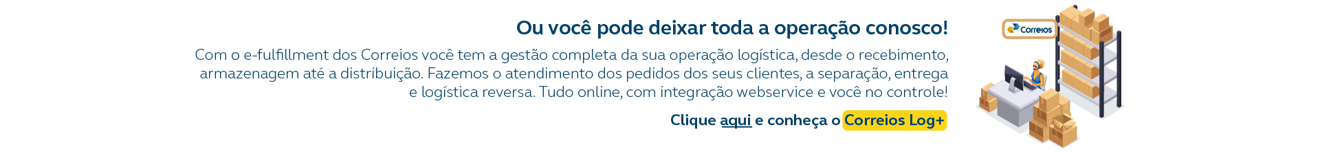 Imagem em desenho de mulher sentada em frente a uma mesa com computador. Atrás um armário com caixas.