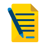 ícone folha de papel amarela com linhas azuis